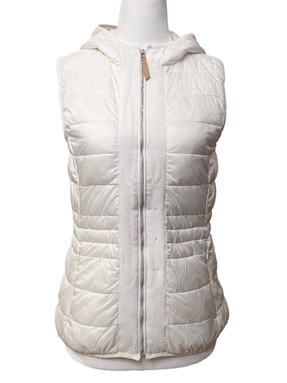 MASSIMO DUTTI Hooded Ivory Quilted Puffer Vest Lightweight Fall Size S